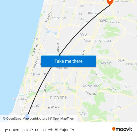 Bar Lev Road/Moshe Dayan Road to Al Fajer TV map