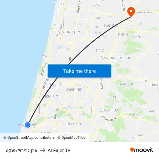 Ibn Gabirol/Pinkas to Al Fajer TV map