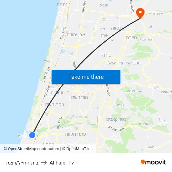Beit HaChayal/Weizmann to Al Fajer TV map