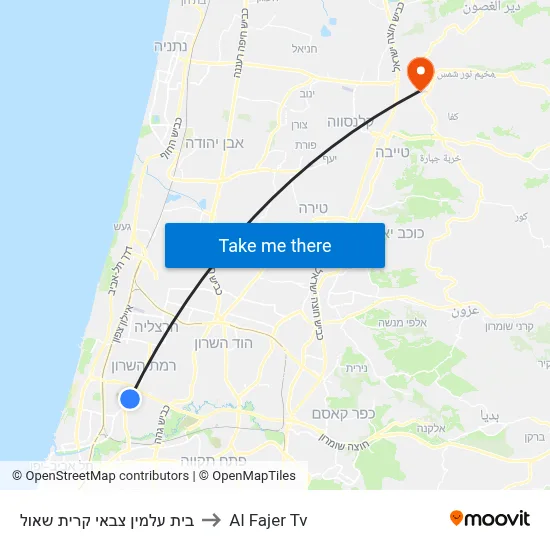 Kiryat Shaul Military Cemetery to Al Fajer TV map