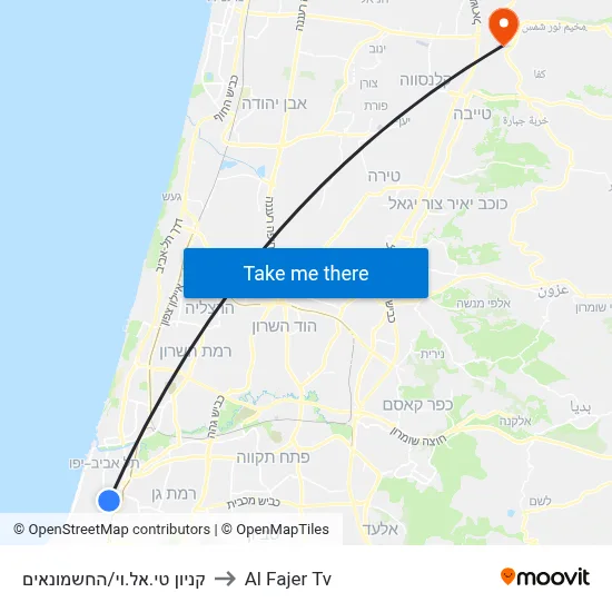 TLV Mall/Hashmonaim to Al Fajer TV map