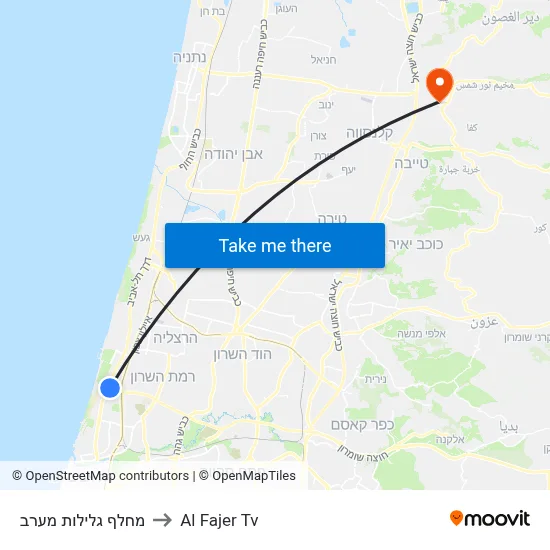 Gelilot West Interchange to Al Fajer TV map