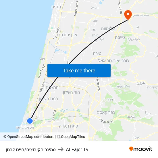 Kibbutzim Seminary/Chaim Levanon to Al Fajer TV map