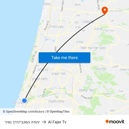 Yehuda HaMaccabi/Namir Road to Al Fajer TV map