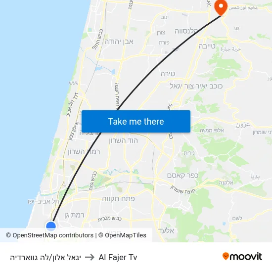 Yigal Alon/La Guardia to Al Fajer TV map