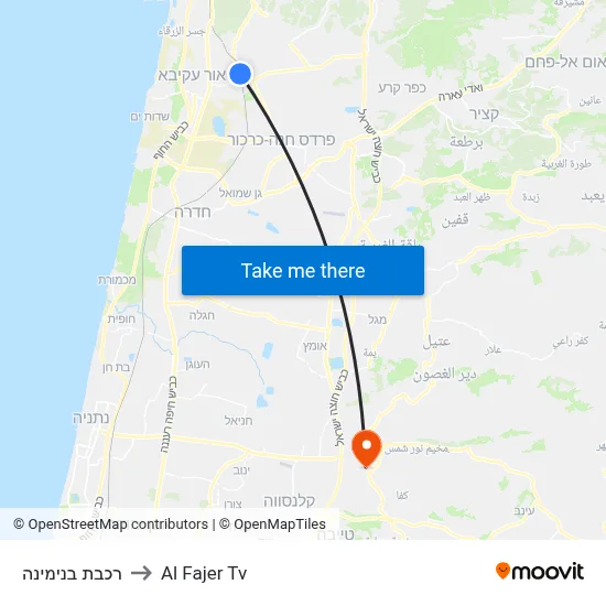 Binyamina Railway Station to Al Fajer TV map
