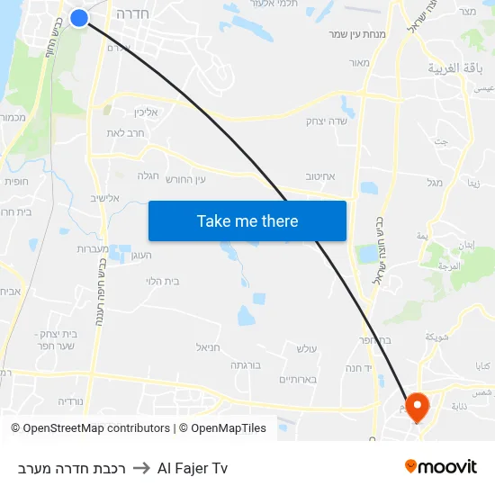 Hadera West Station to Al Fajer TV map