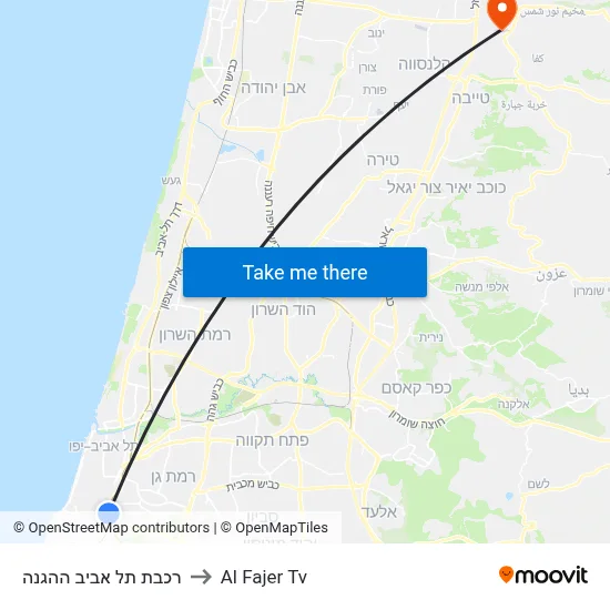 Tel Aviv HaHagana Railway Station to Al Fajer TV map