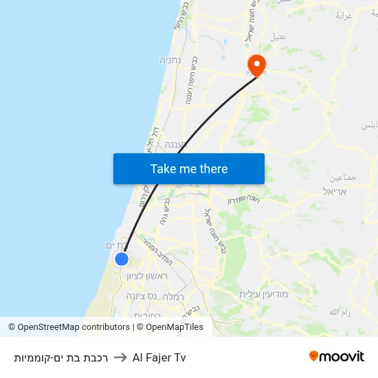 Bat Yam-Komemiyut Railway to Al Fajer TV map