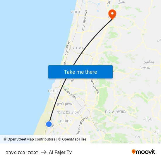 Yavne West Station to Al Fajer TV map