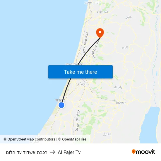Ashdod Ad Halom Railway to Al Fajer TV map