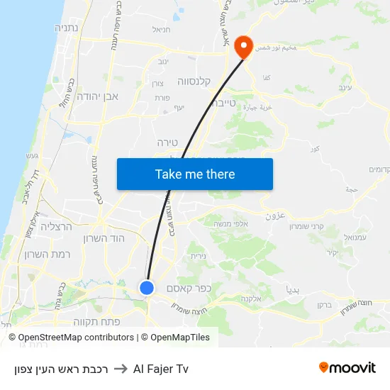 Rosh HaAyin North Station to Al Fajer TV map