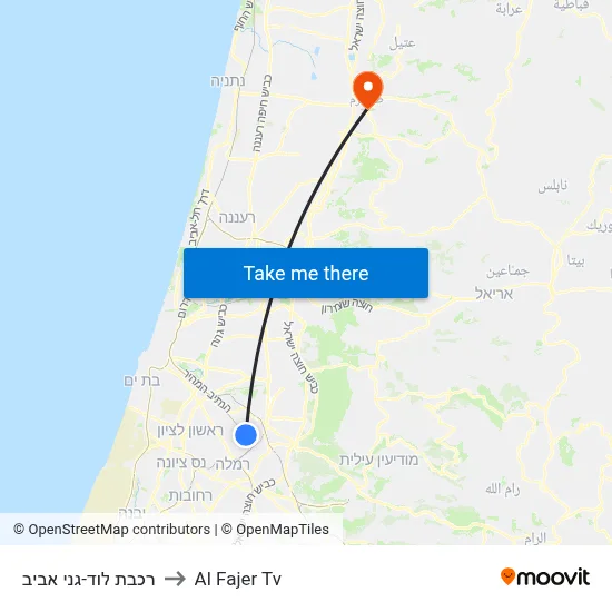 Lod-Ganei Aviv Railway to Al Fajer TV map
