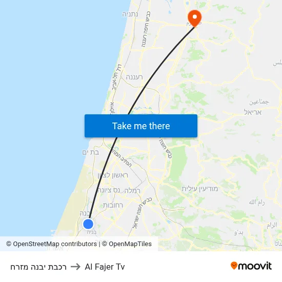 Yavne East Railway to Al Fajer TV map