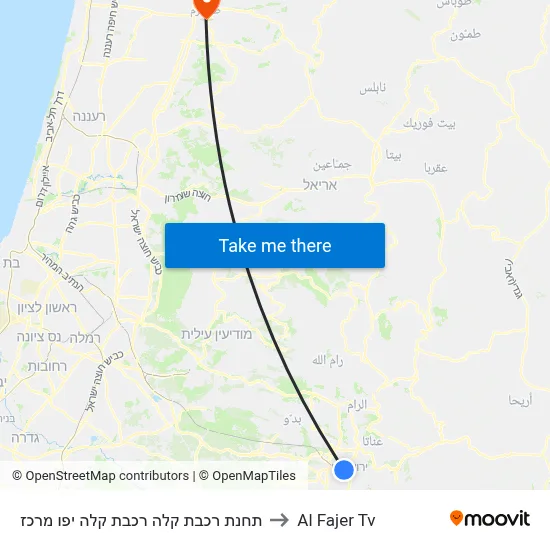 Light Rail Station Jaffa Center to Al Fajer TV map