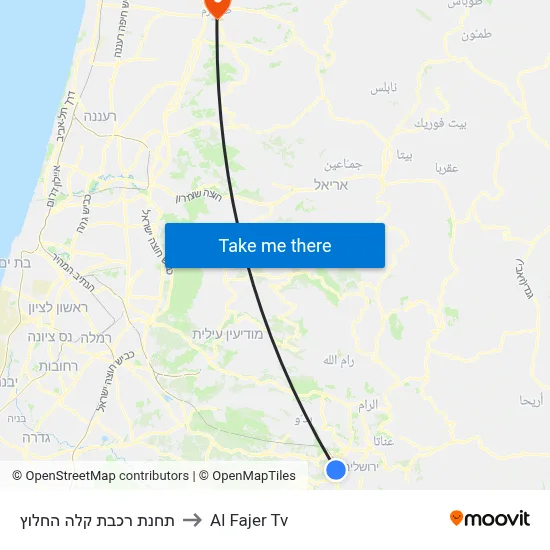 HaChalutz Light Rail Station to Al Fajer TV map