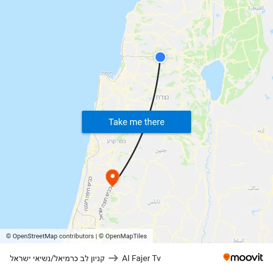 Carmiel Mall/Nesi'ei Israel to Al Fajer TV map
