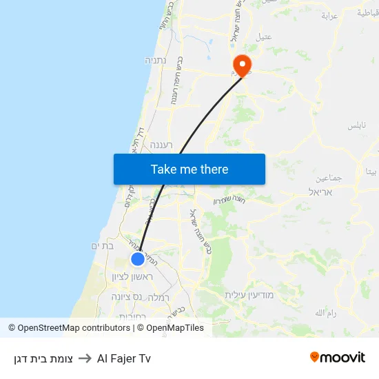 Beit Dagan Junction to Al Fajer TV map