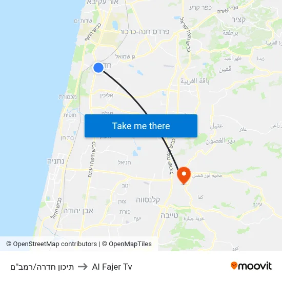 Hadera High School/Rambam to Al Fajer TV map