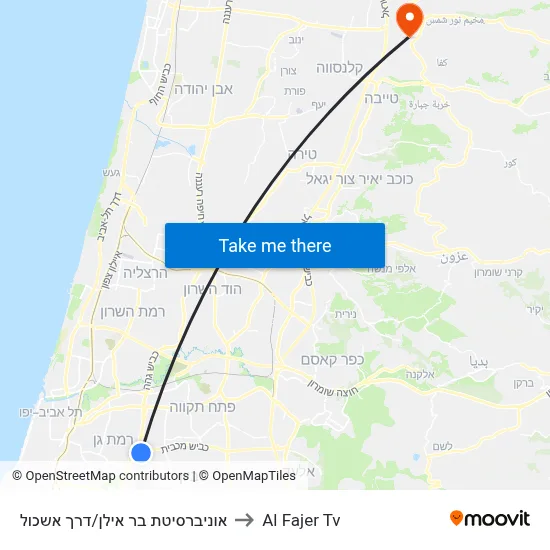 Bar Ilan University/Eshkol Road to Al Fajer TV map