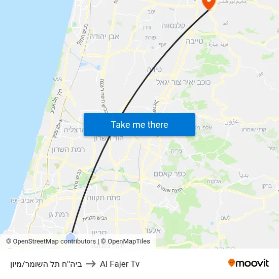 Tel HaShomer Hospital/Emergency to Al Fajer TV map