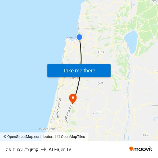 Kryon/Akko-Haifa Road to Al Fajer TV map