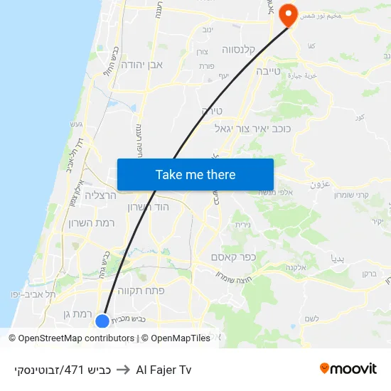 Road 471/Jabotinsky to Al Fajer TV map