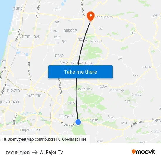 Oranit Terminal to Al Fajer TV map