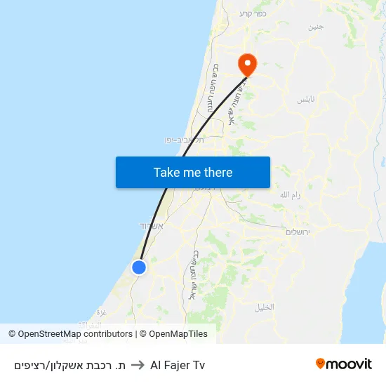 Ashkelon Railway Station/Platforms to Al Fajer TV map