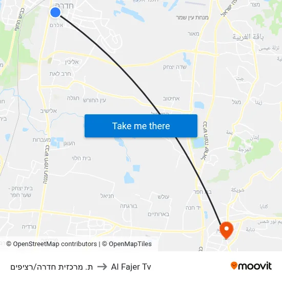 Hadera Central Station/Platforms to Al Fajer TV map