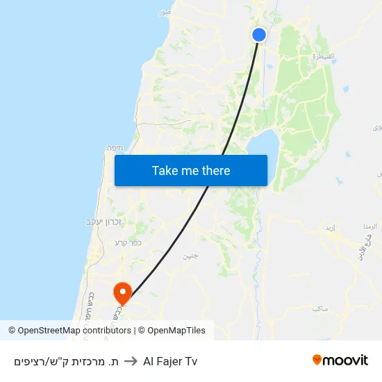 Kiryat Shmona Central Station/Platforms to Al Fajer TV map