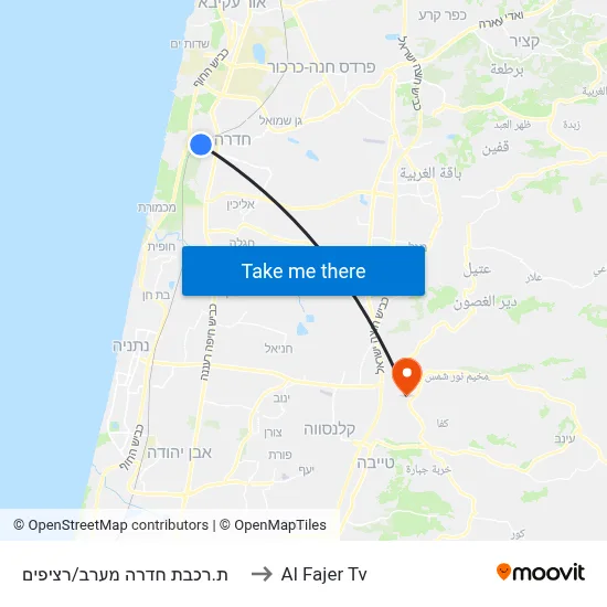 ת.רכבת חדרה מערב/רציפים to Al Fajer TV map