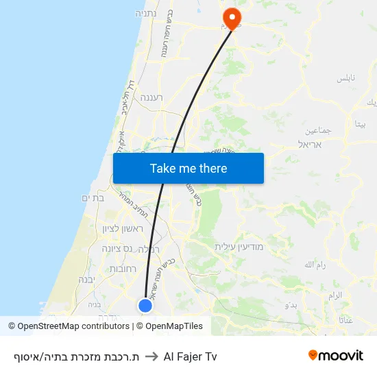 Mazkeret Batya Station/Pickup to Al Fajer TV map