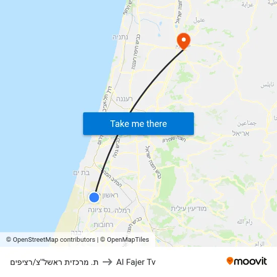 Rishon LeZion Central Station/Platforms to Al Fajer TV map