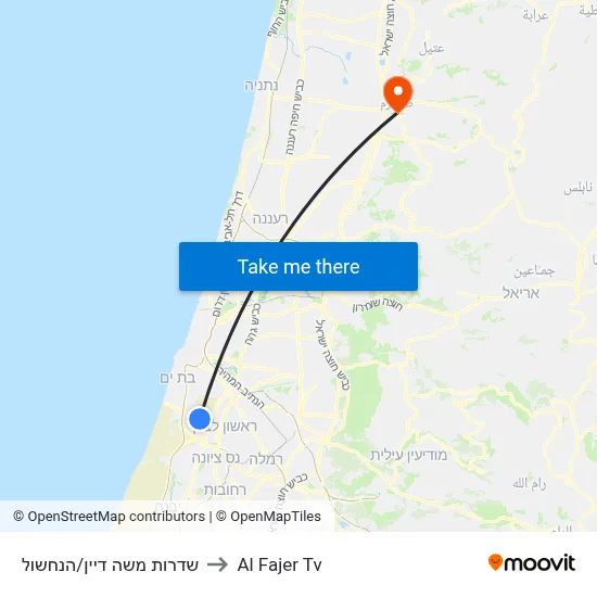 Moshe Dayan Blvd/HaNachshol to Al Fajer TV map