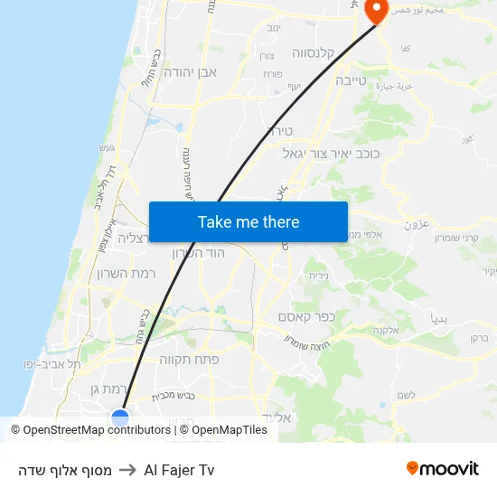 Aluf Sadeh Terminal to Al Fajer TV map
