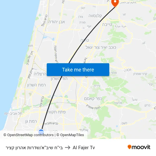 Sheba Hospital/Aharon Katzir Boulevard to Al Fajer TV map