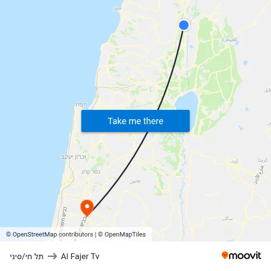 Tel Hai/Sinai to Al Fajer TV map