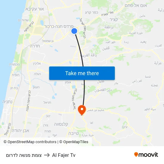 Menashe Junction South to Al Fajer TV map