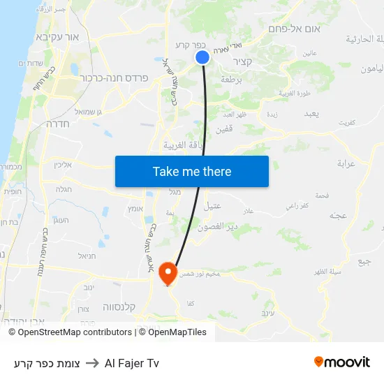 Kafr Qara Junction to Al Fajer TV map