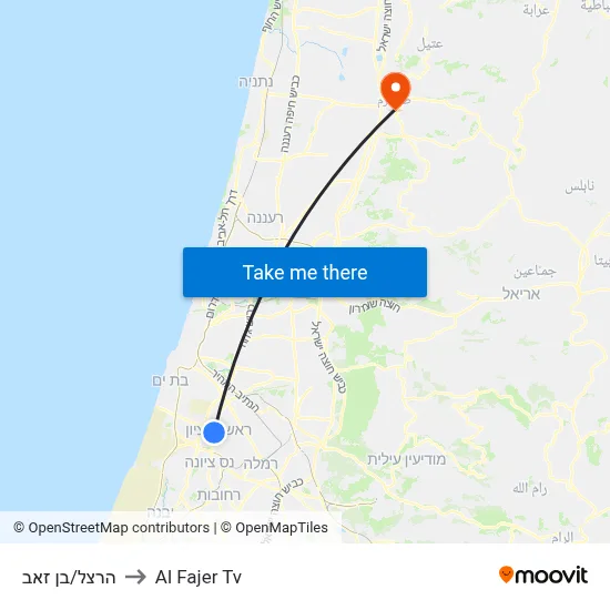 Herzl/Ben Ze'ev to Al Fajer TV map
