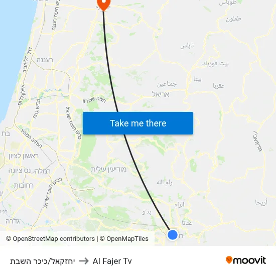 Yechezkel/Kikar HaShabbat to Al Fajer TV map