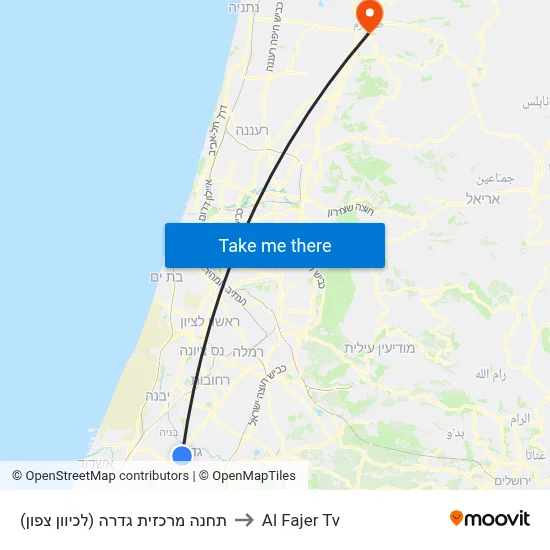 Gedera Central Station (Northbound) to Al Fajer TV map