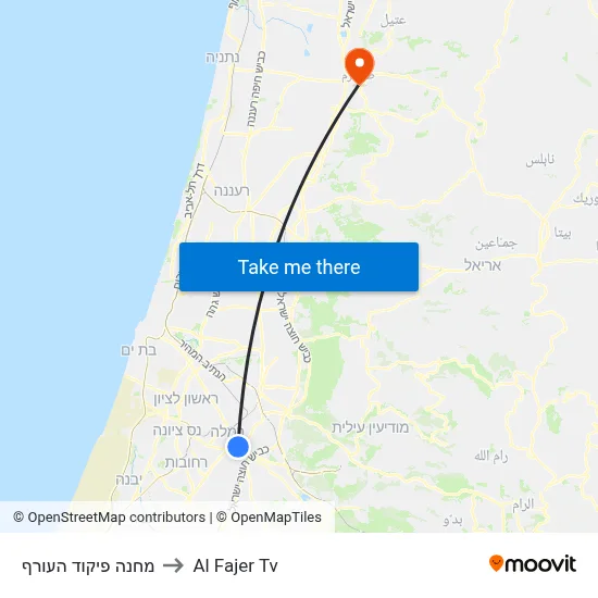 Home Front Command Base to Al Fajer TV map