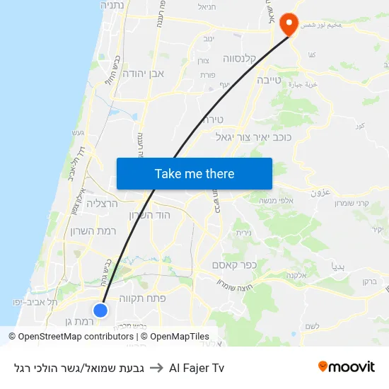 Givat Shmuel/Pedestrian Bridge to Al Fajer TV map