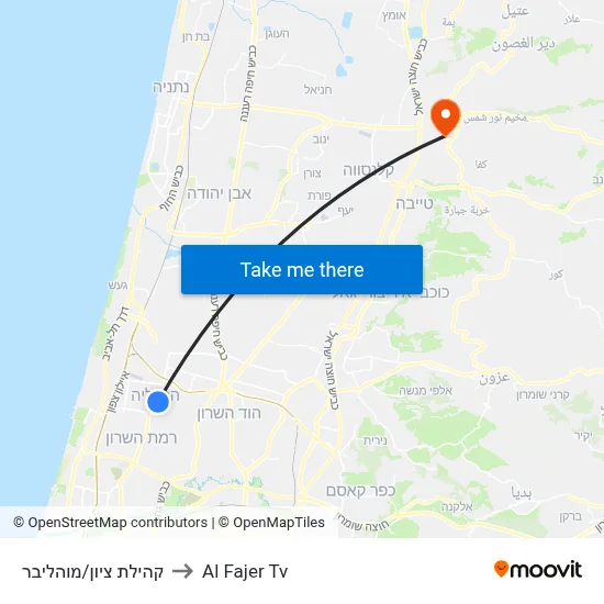 Kehilat Zion/Mohilever to Al Fajer TV map