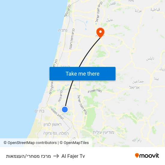 Shopping Center/Ha'Atzmaut to Al Fajer TV map