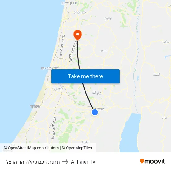 Mount Herzl Light Rail Station to Al Fajer TV map
