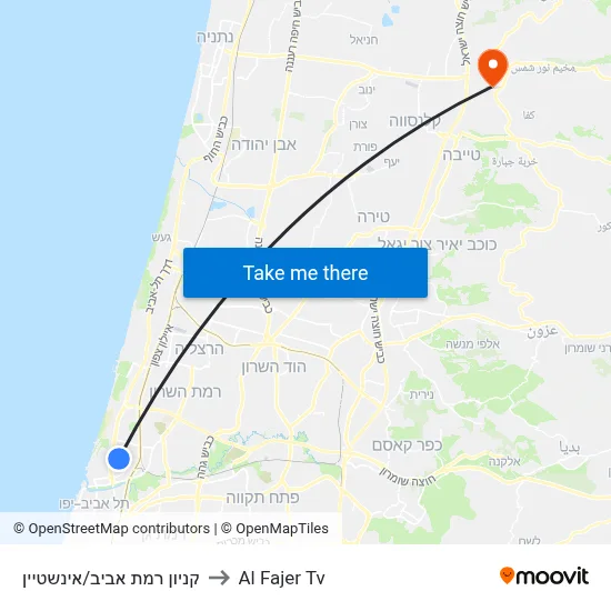 Ramat Aviv Mall/Einstein to Al Fajer TV map