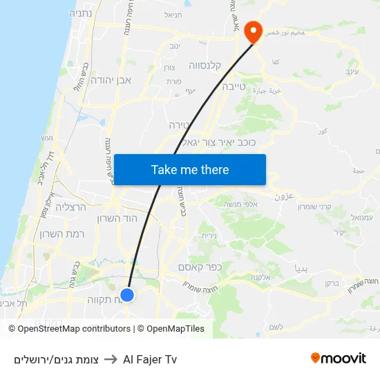 Ganim Junction/Jerusalem to Al Fajer TV map
